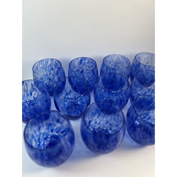 Set Of 12 Confetti Speckled Cobalt 15 Oz Drinking Tumblers Stemless Glasses